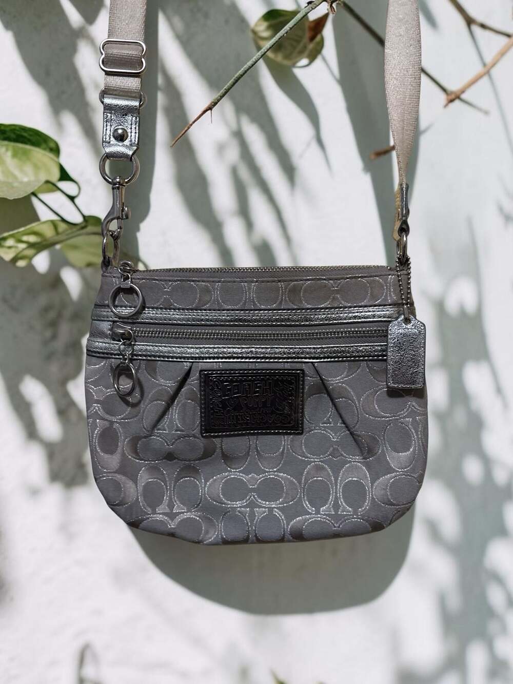 Coach Poppy Signature Jacquard Crossbody Bag with Metallic Trim